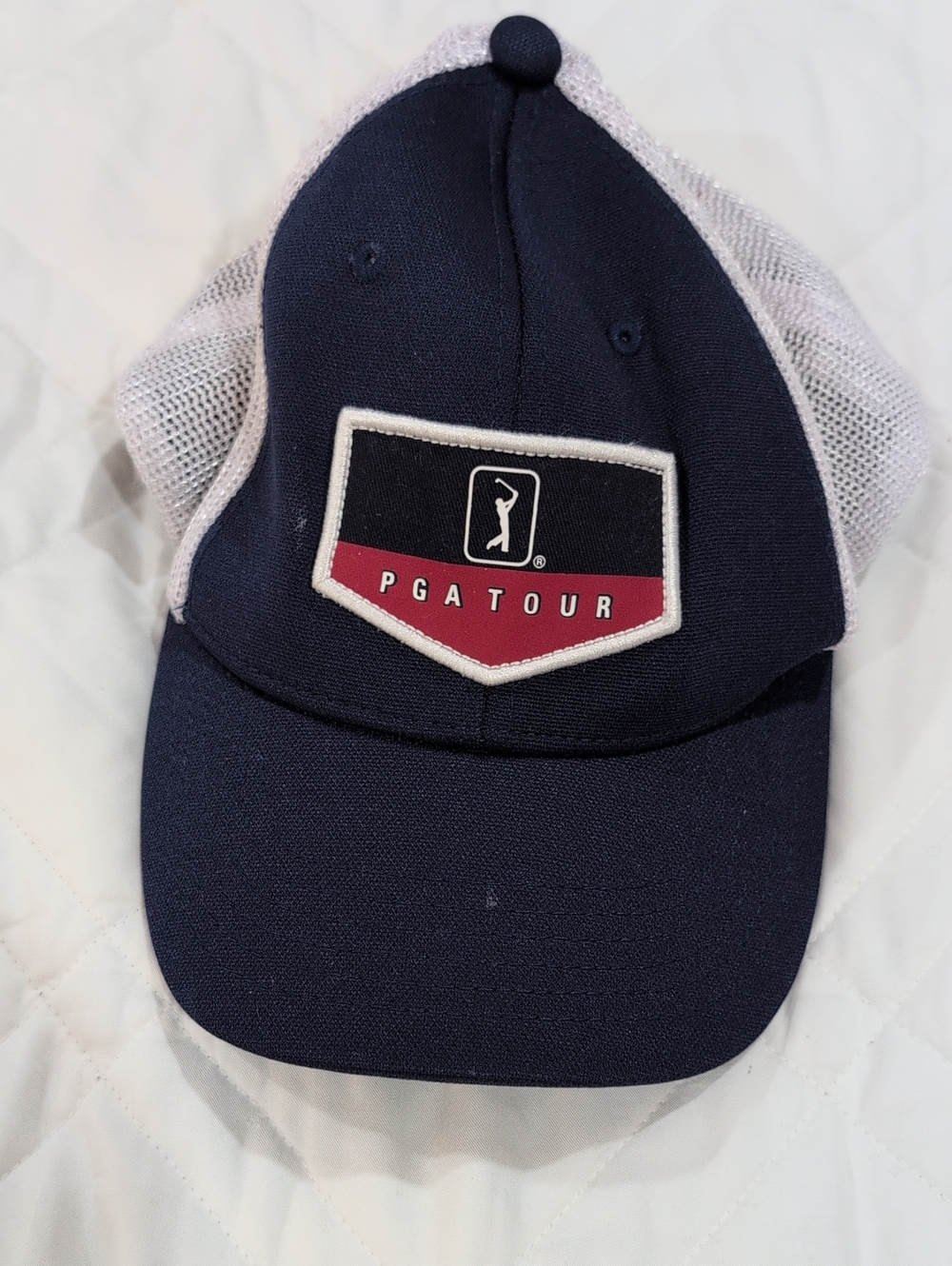 PGA Tour Navy Trucker Cap with Red Accent Patch